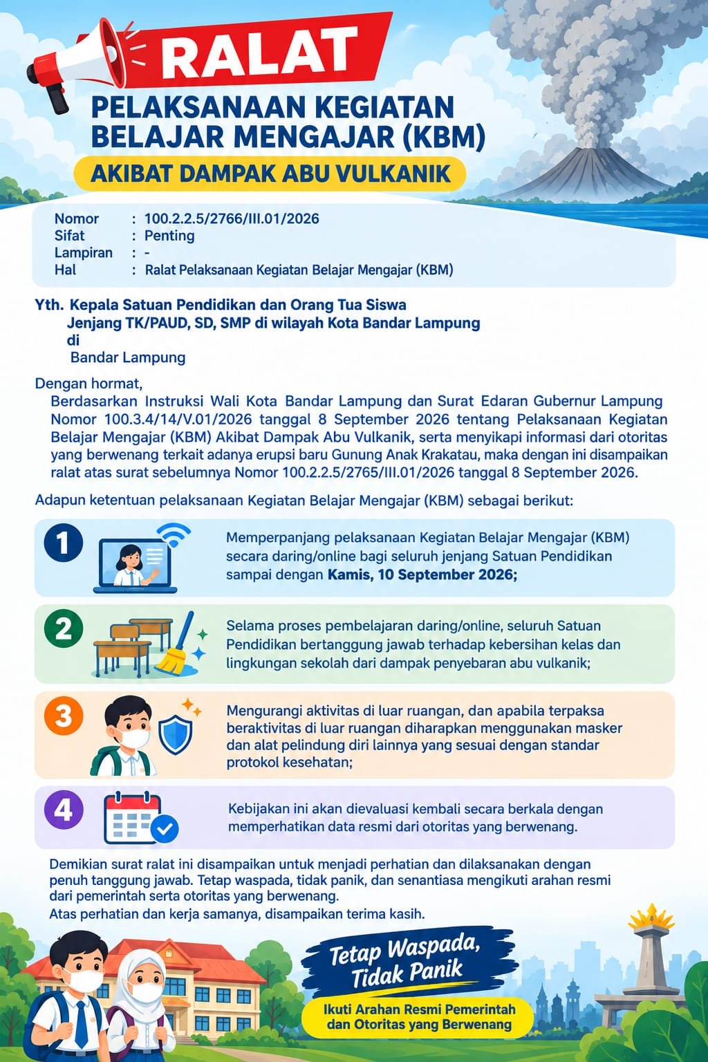 Dampak Erupsi Anak Krakatau, Bandarlampung Perpanjang Belajar Daring hingga 10 September 2026