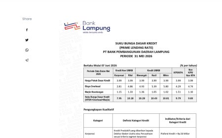 SBDK Bank Lampung Mei 2026, Bunga Kredit Mikro Tembus 10,69 Persen