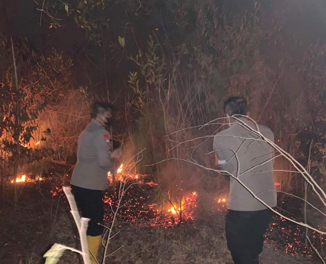 Polres Lampung Timur dan Brimob Tangani Kebakaran di Taman Nasional Way Kambas