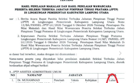 Pengumuman Hasil Selter Tanpa Nilai Diduga Langgar Aturan, Ini Kata BKPSDM Lampung Utara