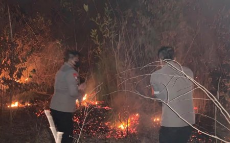 Polres Lampung Timur dan Brimob Tangani Kebakaran di Taman Nasional Way Kambas