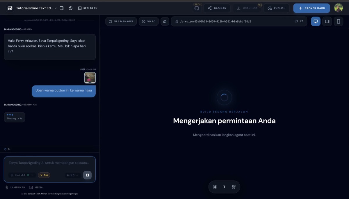 Build berjalan setelah instruksi dengan anotasi dikirim