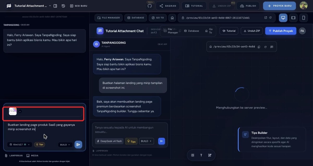 Thumbnail gambar terlampir di kotak chat sebelum dikirim