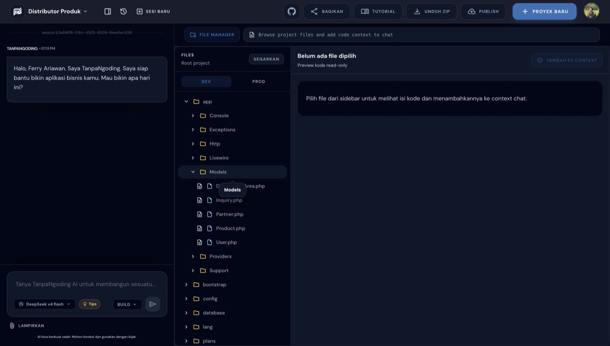 Browse struktur folder app/Models di file tree