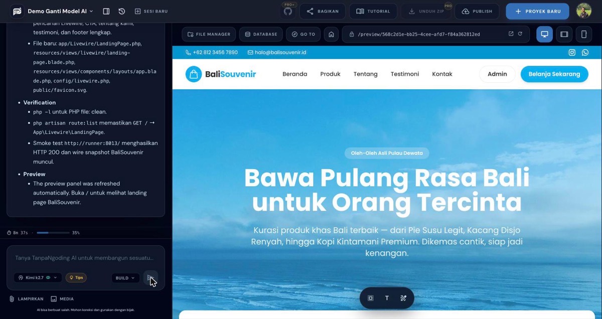 Hasil akhir hero section landing page BaliSouvenir