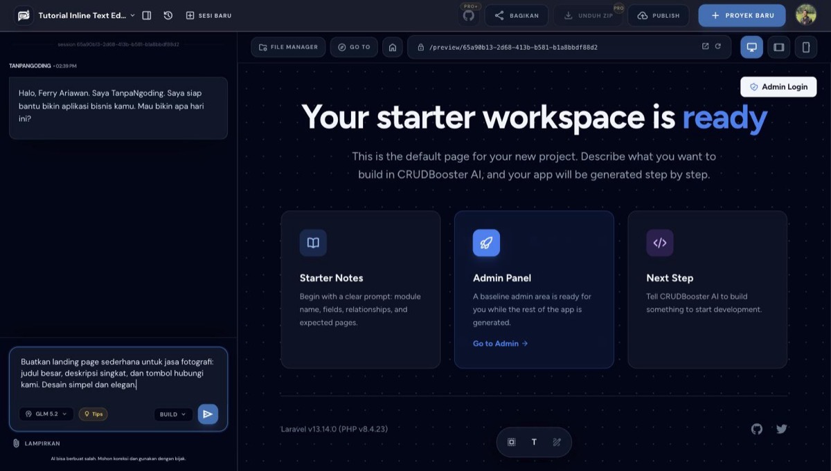 Menulis prompt landing page jasa fotografi