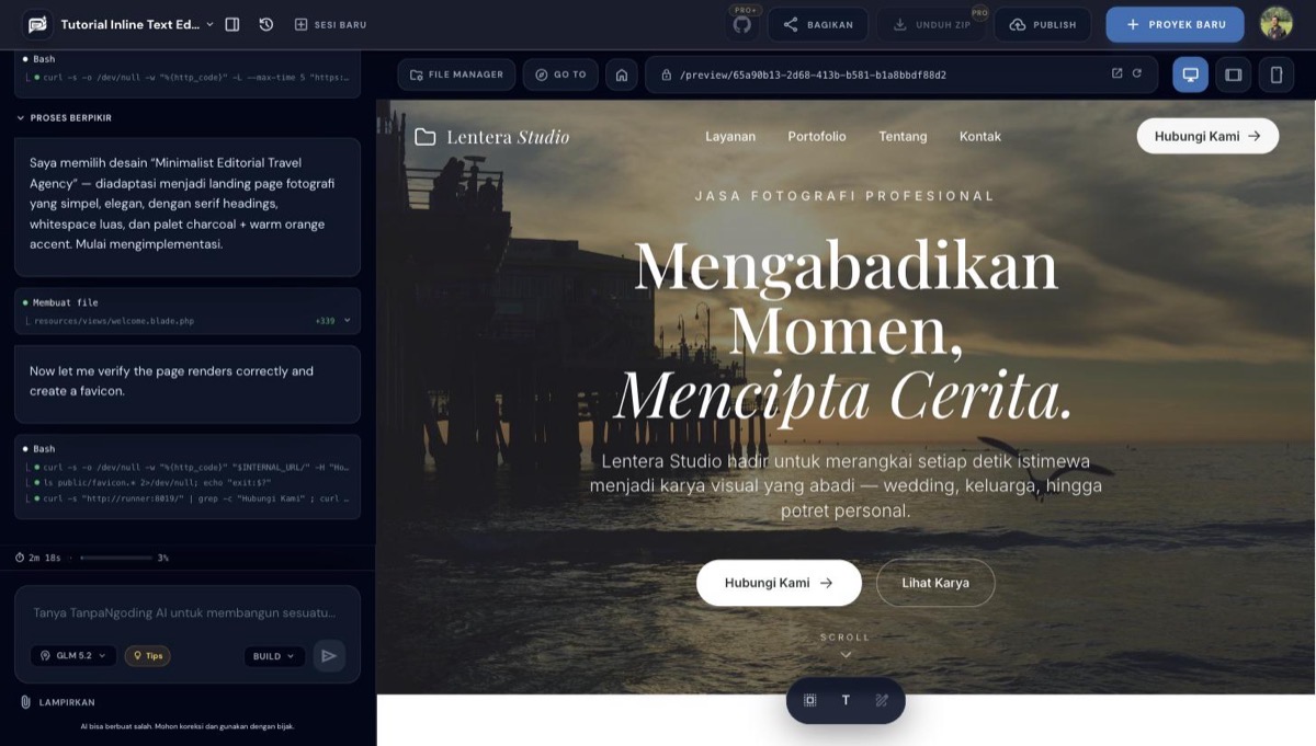 Landing page jasa fotografi yang sudah jadi