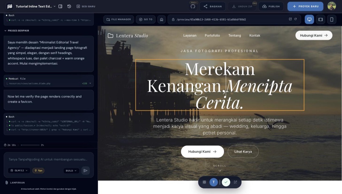 Mengedit teks langsung di preview
