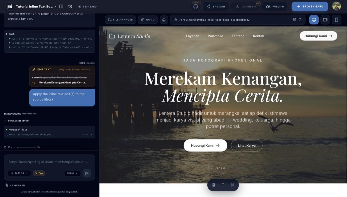 Commit perubahan inline text edit dan hasil di source file