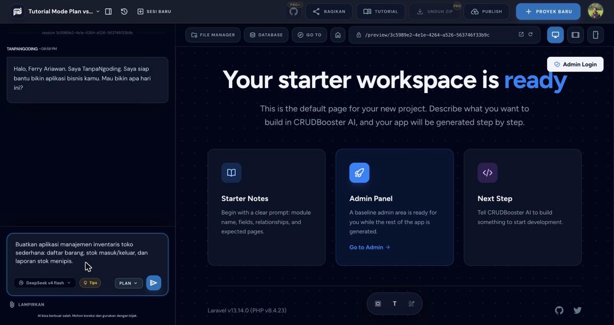 Prompt diketik di mode Plan