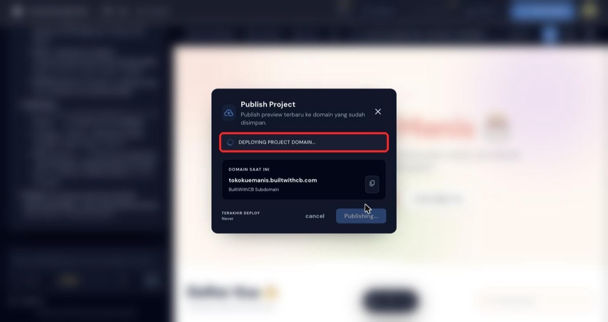 Status sedang deploying project domain