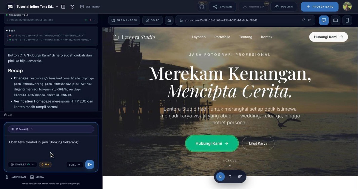 Menulis instruksi yang merujuk ke elemen yang sudah dipilih