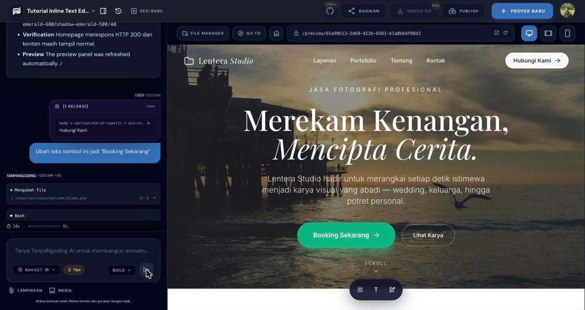 Tombol berhasil berubah teks sesuai instruksi