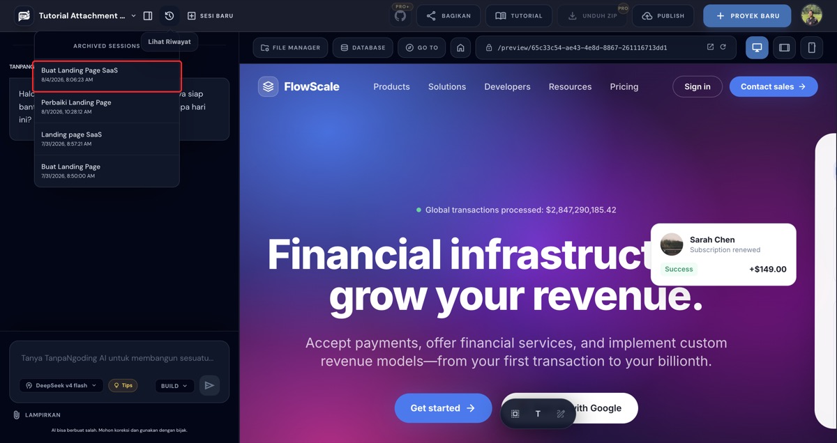 Daftar Archived Sessions bertambah dengan sesi yang baru diarsipkan di paling atas