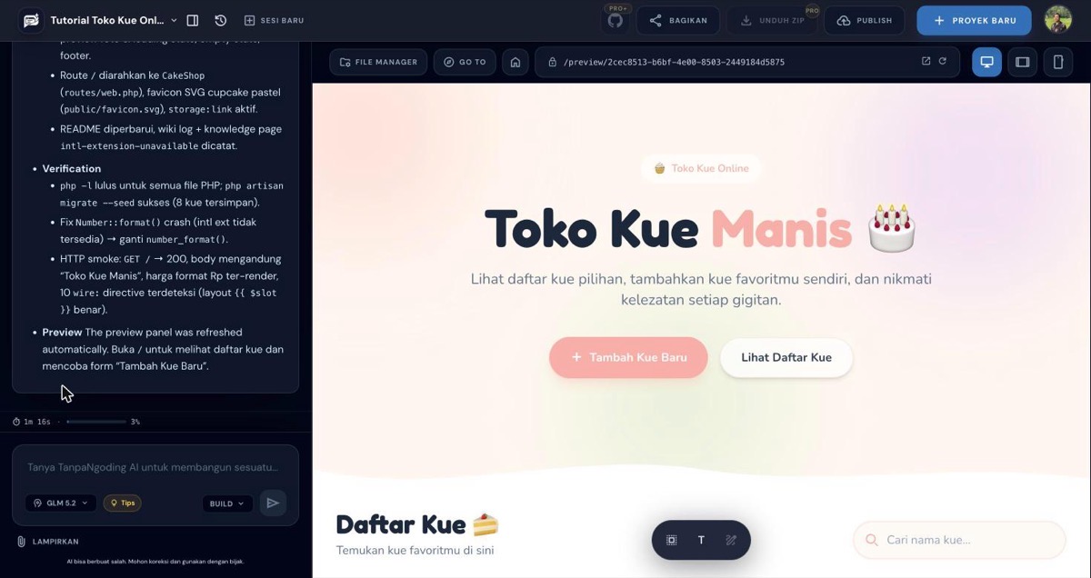Halaman hero Toko Kue Manis yang sudah jadi