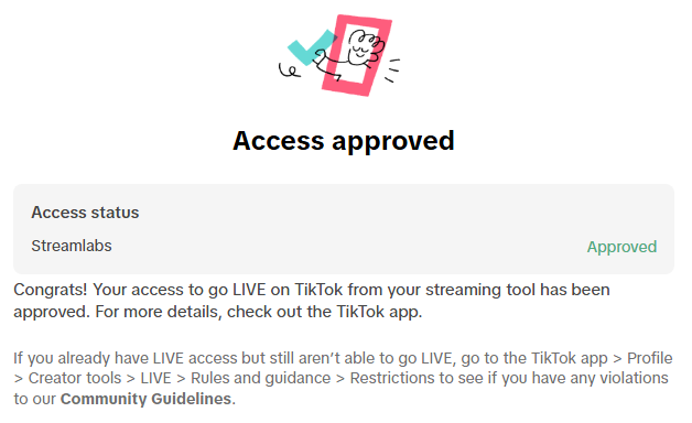 screenshot falcon tiktok live access streamlabs approved